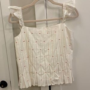 Leya white blouse with red stitching